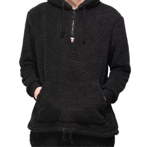 Teddy Fresh Sherpa Black Quarter Zip Fleece Hoodie Medium Unisex